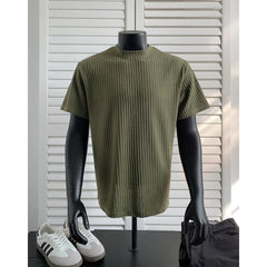 Threebooy  Men Slim Fit Ice Silk Cool Comfort Round Neck Plain Color Summer T Shirt Breathable Lightweight Soft Basic Undershirt Casual Tre