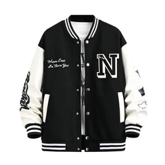 Threebooy Men's Letter Printed Loose Baseball Jacket Fashion Embroidered Y2K Street Hip-hop Retro Uniform Suit Coat