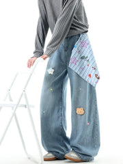 Threebooy  Fashion Y2K Jeans Men Spring New Straight Loose Embroidered Pants Designer Wide Leg Boyfriend Denim Trousers Male