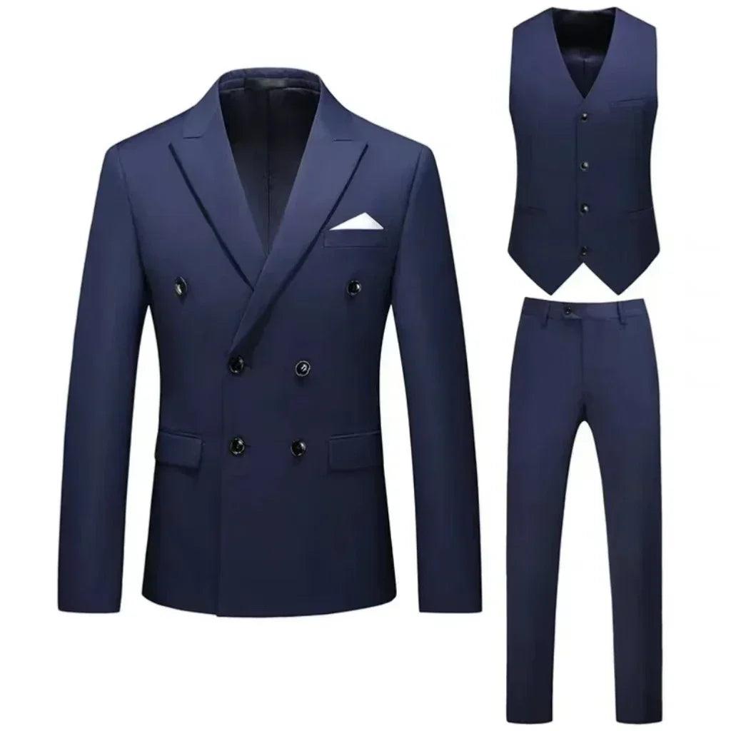 Threebooy  Full men's suits Notched lapel Double Breasted Three-piece suit for  Wedding dresses Graduation casual suit Banquet