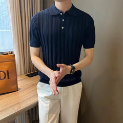 Threebooy New Trend Men Jacquarded Polo Shirt Leisure Luxury High Quality Knit Tops British Style Fashion Breathable Short Sleeve Knitwear