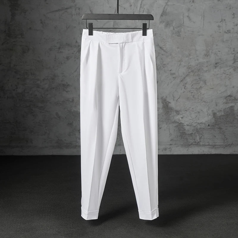 Threebooy  New Japanese Retro Velcro Male Suit Pants Light Luxury Straight Draped Business Casual Pants Premium Slim Elegant Ninth Trousers