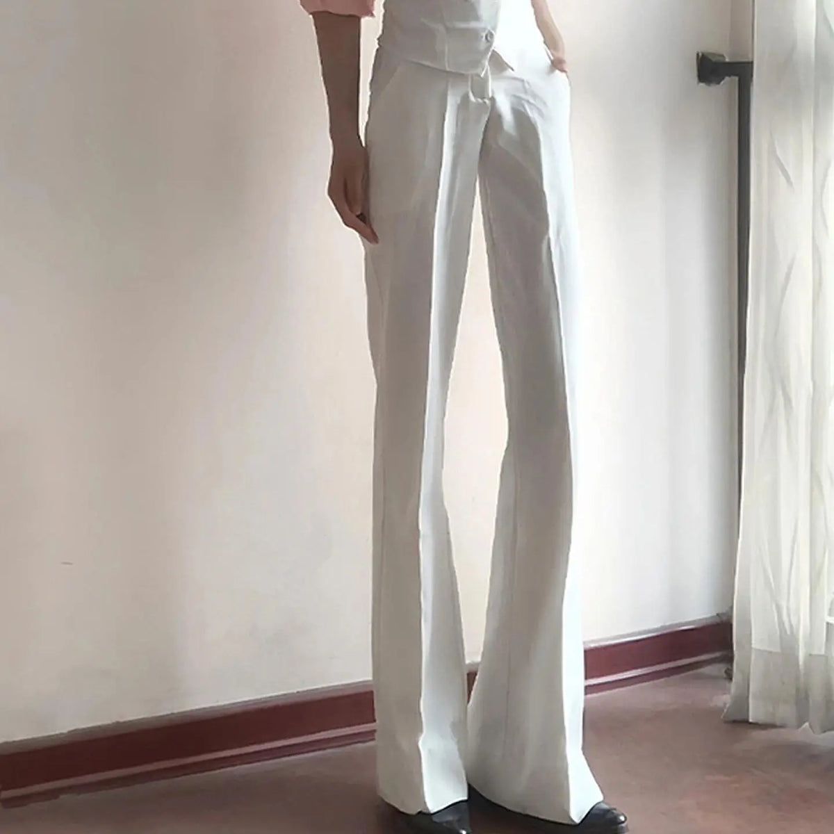 Threebooy  Men's Extended Length Flared Curved Hem American High Street Casual Dress Pants Draped Loose Fit Trousers