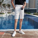 Threebooy  Summer Thin Mens Shorts Fashion Business Casual Dress Suit shorts Male England Straight Streetwear Five Points Pants 29-36