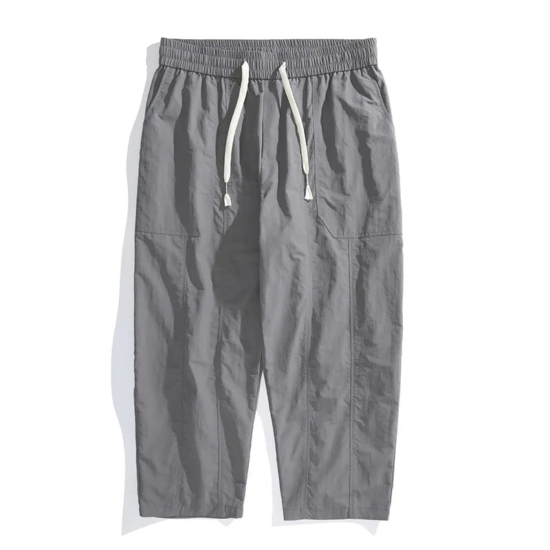 Threebooy  Ice Silk Workwear Pants Men's Summer Thin Loose Straight Casual Eight Nine Quick Dry Sports Trousers Polyester Fiber Leisure...