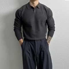 Threebooy  New Korean Fashion Men Polo Sweater Light Luxury Knitted Solid Color Long Sleeve Pullover Premium Quality Skin-friendly Knitwear