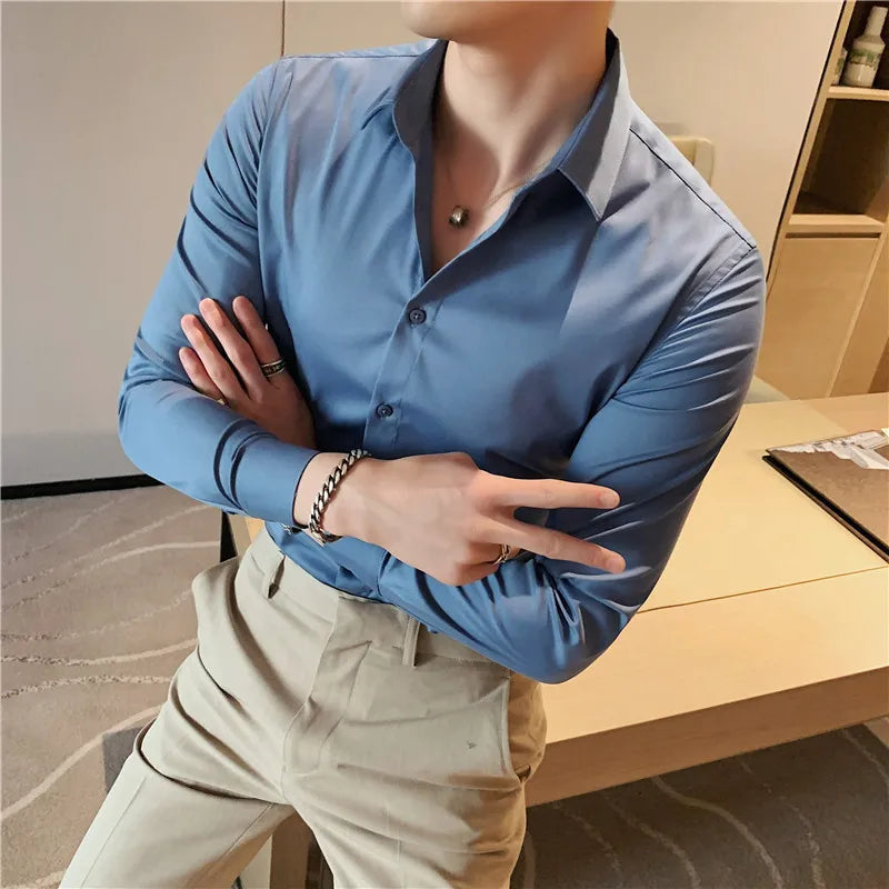 Threebooy  New product Men's stylish casual pure cotton business shirts/Male slim fit lapel Dress long sleeve shirts/Leisure Tops