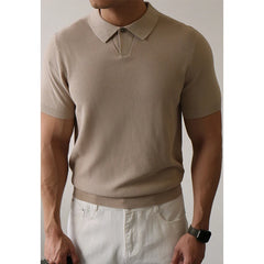 Threebooy  New Men's Clothing Light Luxury Business Polo Shirt Casual Slim-fit Knitted Solid Color Short Sleeve T-shirt High Quality Tops