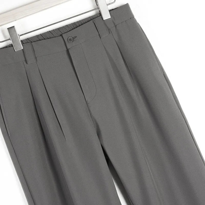 Threebooy  Men's Light Luxury Draped Baggy Suit Pants Casual Button-down Solid Color Straight Premium Elegant Dress Pants 2025 New S-4XL