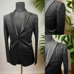 Threebooy  Luxury Beaded Men Suits Slim Fit 2 Piece Jacket Pants Peaked Lapel Single Breasted  Groom Wedding Tuxedos Formal Prom