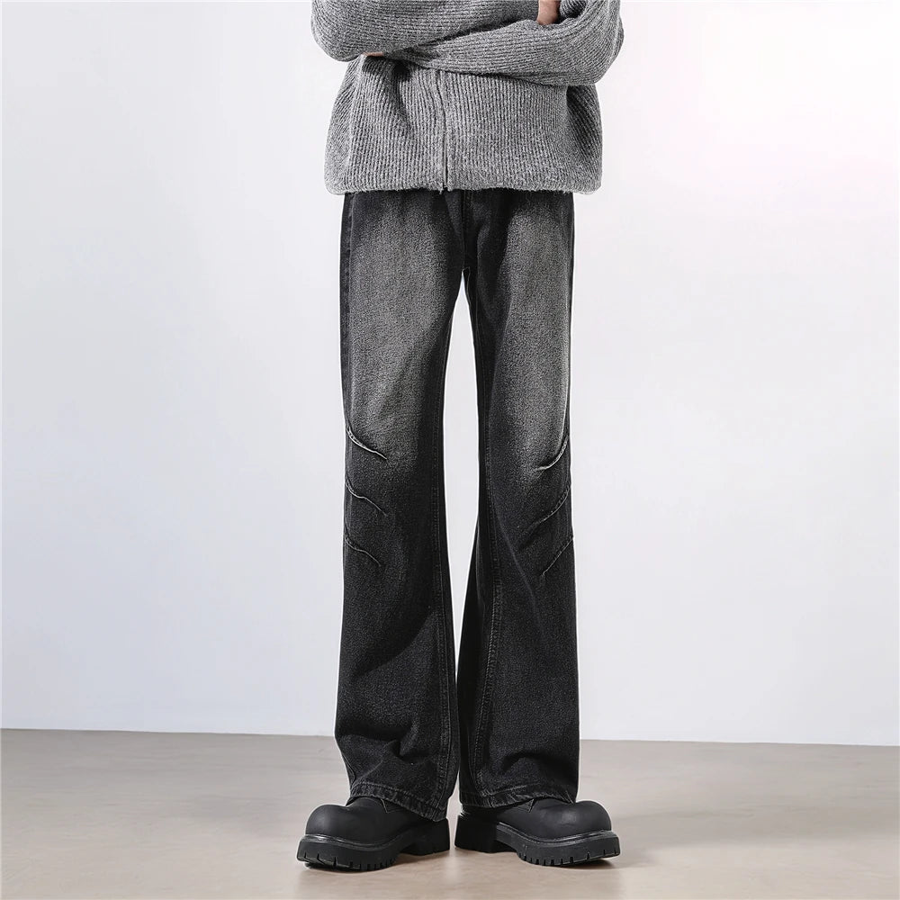 Threebooy  Straight Washed Jeans mens Crinkle Design Denim Pants Wholesale Trendy Fashion Casual Trousers Men Women Streetwear Style