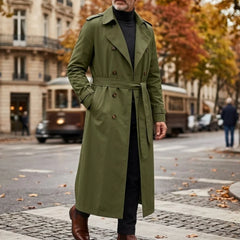 Threebooy  Men's Super Long Windbreaker Autumn New Street Men's Windbreaker Thin Loose Men's Jacket Belt Long Double Breasted Windbreaker
