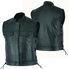 Threebooy  Vest Leather Punk Fashion Casual Coat Motorcycle Vest Men Solid Vest Fleet