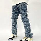 Threebooy Retro Hole Ripped Distressed Jeans for Men Straight Washed Harajuku Hip Hop Loose Denim Trousers Vibe Style Casual Jean Pants