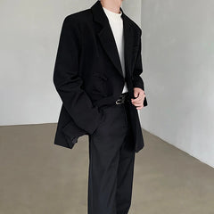 Threebooy New Chinese Red Suit Blazer Men's Solid Color Turn-down Collar Suit Stylish Loose Blazers Mens Streetwear Casual Suit Jacket