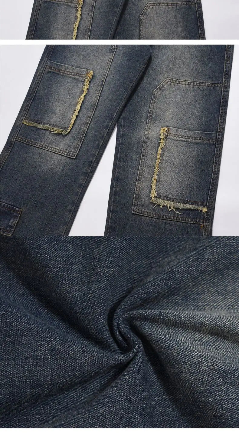 Threebooy American street men and women spring and autumn straight tube washed workwear jeans for couples loose retro casual pants y2k