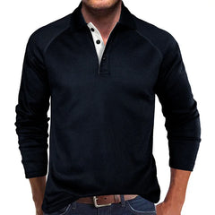 Threebooy Spring Autumn Turn Down Collar Polo Shits Men Solid Color Long Sleeve Business Casual Mens Polos Anti-Shrink Fashion Tops Tees