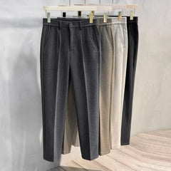 Threebooy  Woolen Suit Pants Men's Autumn Winter New Korean Formal Business Pants Slim Straight Elastic Waist  Fashion Tapered Trousers