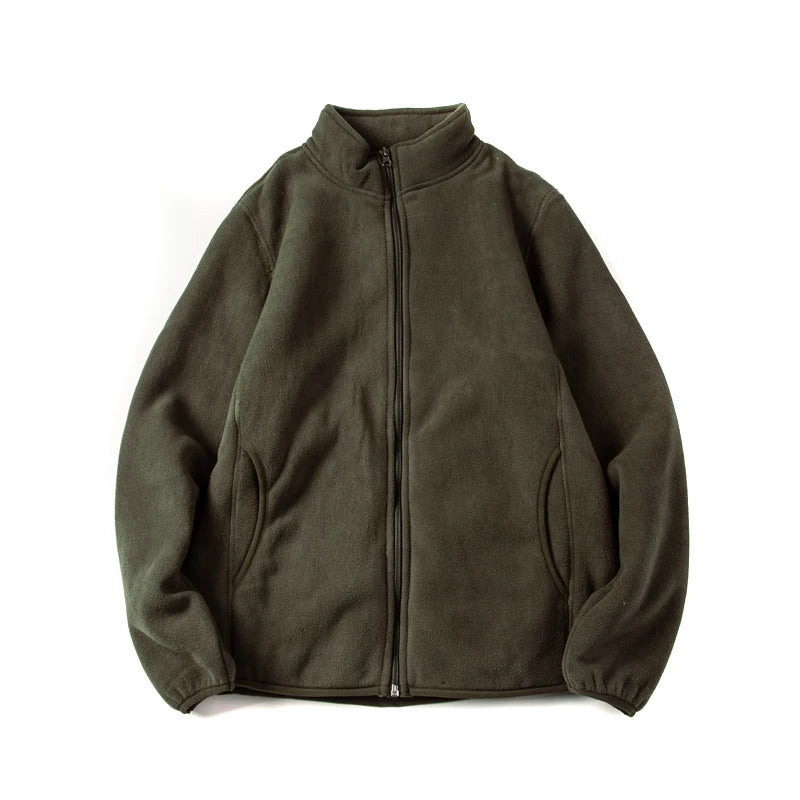Threebooy American Warm Fleece Sweatshirt Imitation Lamb Velvet Coat Korean Autumn Winter Men's Thickened Simple Zipper Up Lapel Jacket