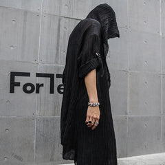 Threebooy Punk rock hip hop black long shirt hooded cloak cardigan men linen oversize blouse Nightclub DJ singer gothic vintage streetwear