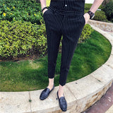 Threebooy  Men Stripe Pants Slim Fit Midwaist Trousers Classic Vintage Check Suit Male Wedding Pants Men Business Formal Trousers 35