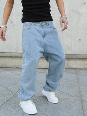 Threebooy  Spring Autumn Men Baggy Jeans Oversize Straight Loose Casual Denim Trousers Solid Color Streetwear Fashion Y2k Wide Leg Pants