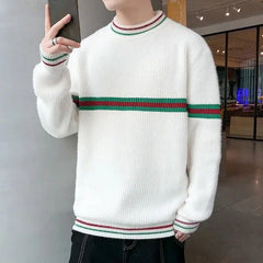Threebooy  Autumn Winter New Men Sweater O-Neck Patchwork Contrast Color Korean Trend Fashion Thicken Long Sleeve Cardigan Knitted Tops