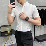 Threebooy  Brand Clothing Men's Summer Leisure Stripe Short Sleeve Shirts/Male Slim Fit Business Lapel Shirts Black White S-5XL