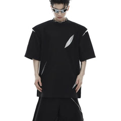 Threebooy Korean Niche Deconstruction Segmented Shoulder Pad Short Sleeve Splicing Design T-shirt High-end Trendy Half-sleeved Men Women
