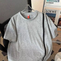 Threebooy  Summer New Men's T-shirt Niche Zipper Decoration Round Neck Short Sleeve Tees Simple Loose Versatile Tops