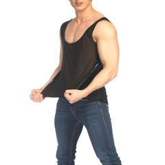 Threebooy Men Erotic Sexy See-Through Mesh Splicing Vest 2024 New Genderless Nightclub Personalized Slim Stage Performance Clothing Unisex