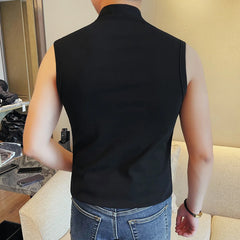 Threebooy  Summer V-neck Sleeveless T-shirt Men's Fashion Solid Color Vest Versatile Casual T-shirt Cotton Streetwear Social Tee Tops