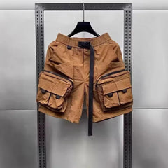 Threebooy  Summer Trendy Workwear Shorts Men's Five-Pocket Quick-Dry Versatile Straight-Cut Low-Waist Belted Casual Polyester Fiber