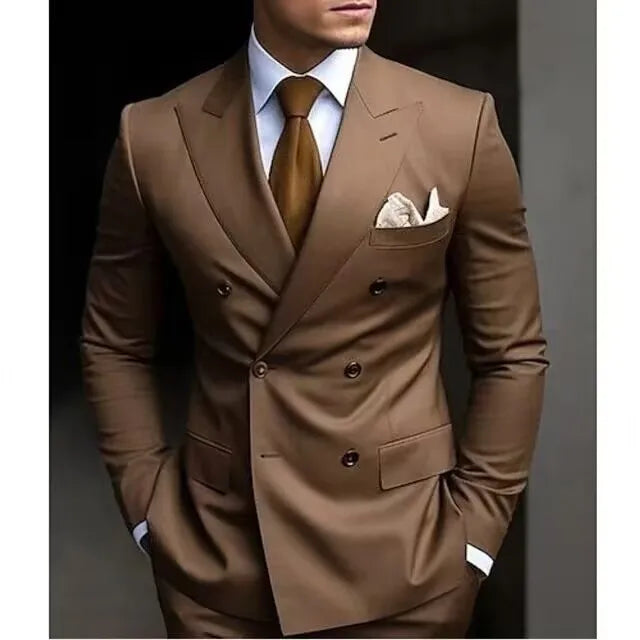 Threebooy  Classic Summer Men's Suit 2PCS for Wedding Formal Solid Suit Including Jacket Pants for Party Classic Occasion Clothing Men Suit