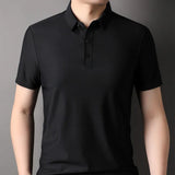 Threebooy Men's Summer Hollow Short-sleeved Polo Shirt: Ice Silk, Breathable, Business Fashion