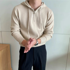 Threebooy  New British Leisure Men's Hooded Sweater Trendy Zip-up Preppy Style Slim-fit Long Sleeve Hoodies Casual Vintage Warmth Knitwear