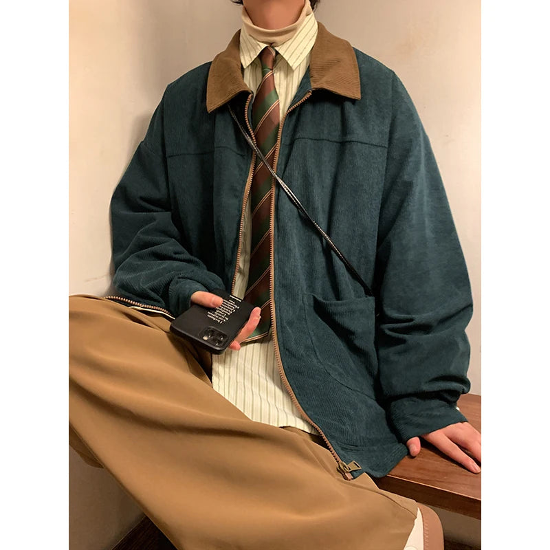Threebooy American Style Vintage 2025 Men Bomber Jacket Windbreakers Zipper Coats Autumn Loose Cargo Outwear