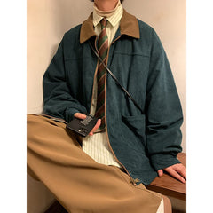 Threebooy American Style Vintage 2025 Men Bomber Jacket Windbreakers Zipper Coats Autumn Loose Cargo Outwear