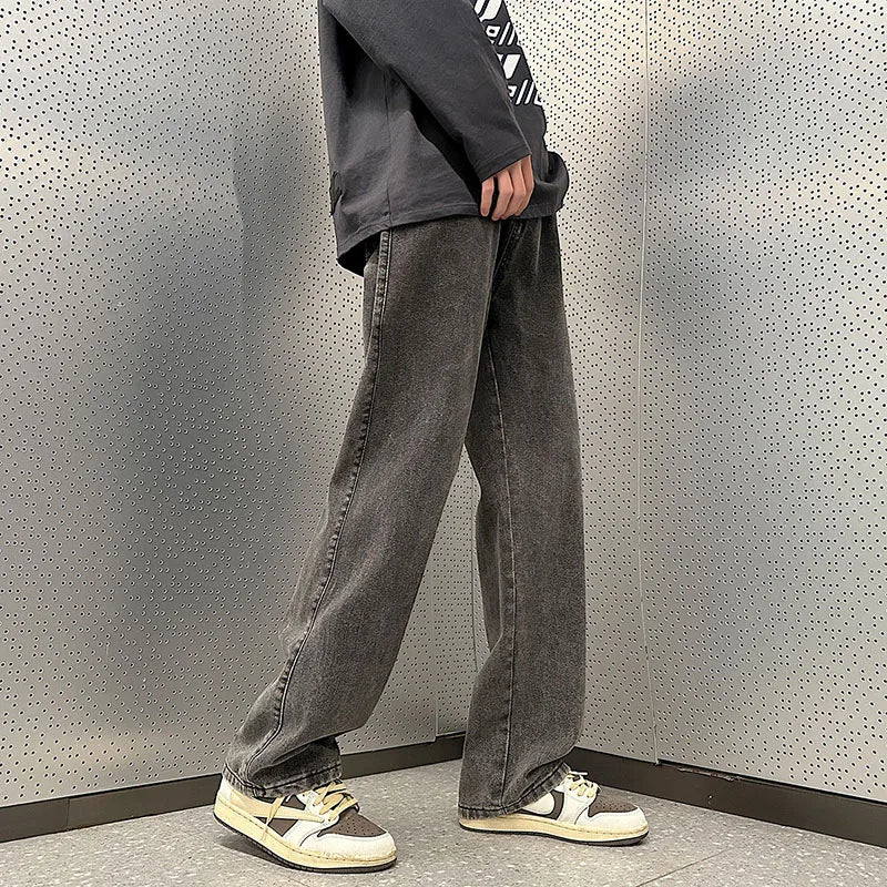 Threebooy  5 Colors Fashion Korean Baggy Pants Men Spring Autumn New Loose Straight Jeans Elastic Waist Wide Leg Casual Pants Men's Clothes