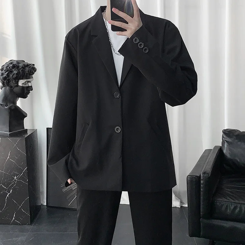 Threebooy Blazers Men Casual Solid Color Loose Long Sleeve Suit Jacket Streetwear for Male Daily Outerwear Autumn Suit's Tops Chic