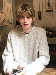 Threebooy  American Retro Men's Long Sve Sweatirt Autumn Winter Lazy Sle Knitted irt Inner Wear Comfortable Loose Fit round Ne