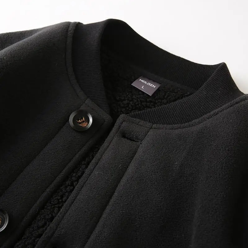 Threebooy Men's Jacket Autumn Winter Polar Fleece Stitching Double Layer Stand Collar Thickened Single-breasted Solid Color Jackets Tops