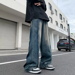 Threebooy Japanese Style Patchwork Jeans Men's Straight Tube Loose Casual Long Pants Korean Version Large Size Autumn and Winter New Style