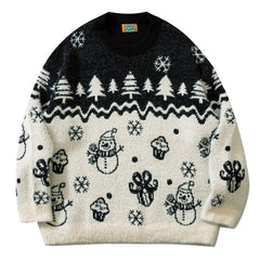 Threebooy American Cartoon Christmas Knitted Sweaters Vintage Crew Neck Color Matching Pullovers Causal Loosed Fresh Couple Jumpers Winter