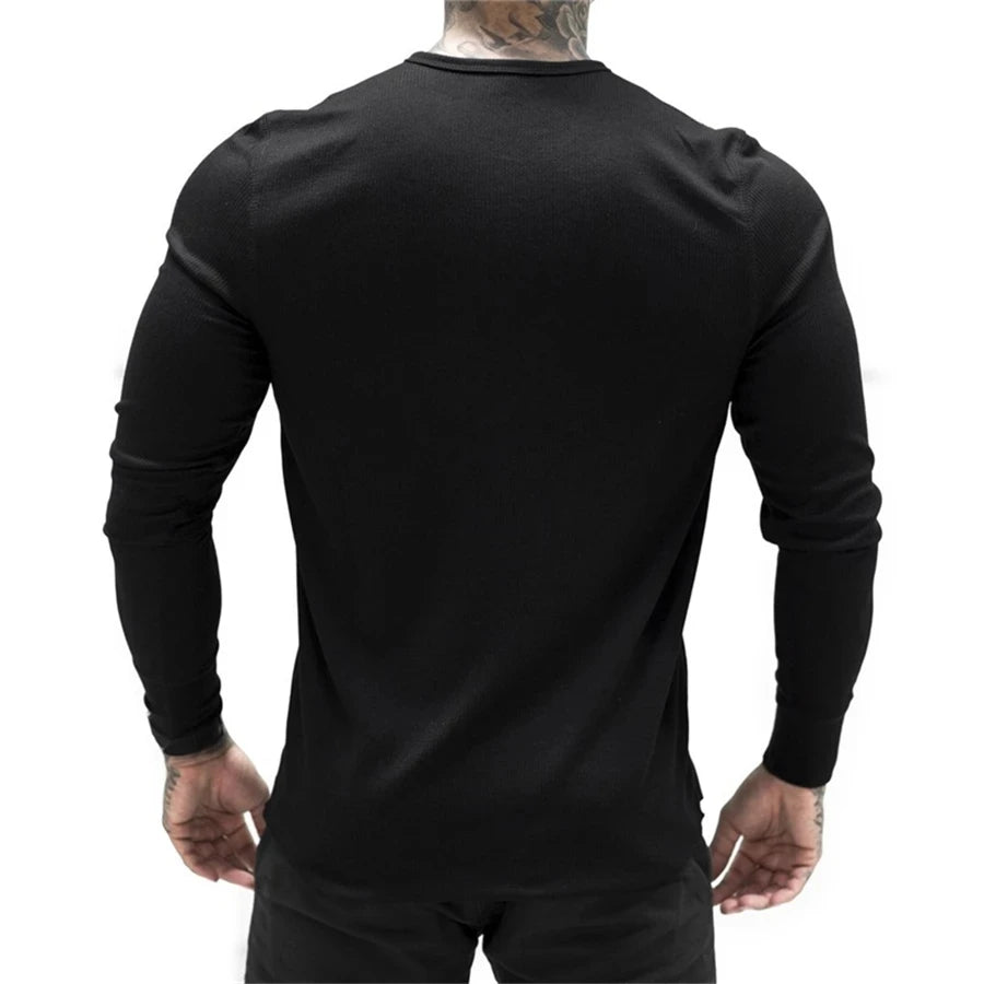 Threebooy Mens Summer gyms Workout Fitness T-shirt Bodybuilding Slim Shirts printed O-neck Long sleeves cotton T-shirt Tops Clothing Sweatshirt