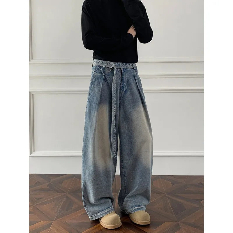 Threebooy Jeans men Wash Light Blue Relaxed Fit 2025 New Arrival High Quality Distressed Denim Pants Men Streetwear Fashion Youth Casual