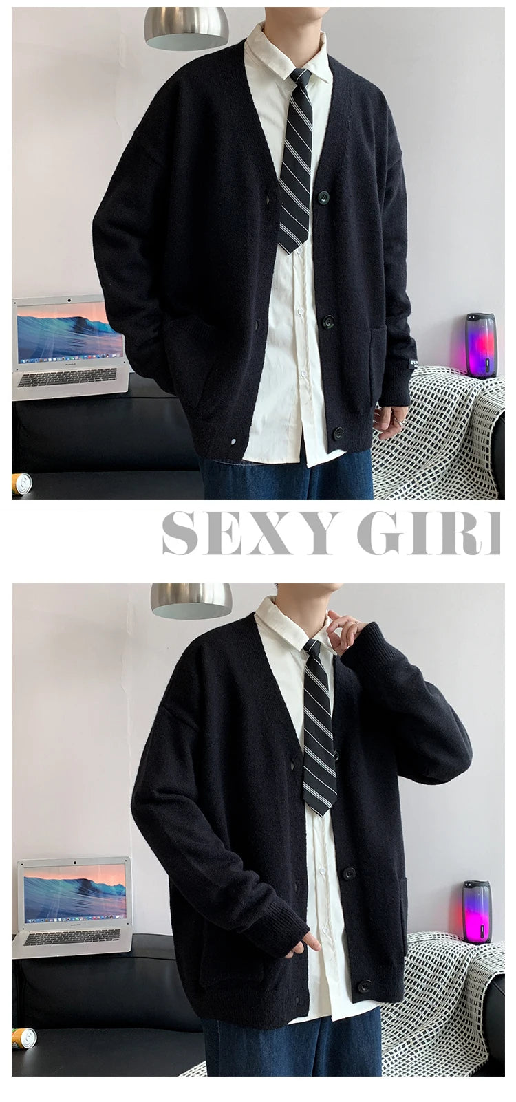 Threebooy Men's Cardigan Sweater Knitwear Jacket Spring Autumn V-neck Long Sleeves Single-breasted Pockets Loose Casual Linen Sweaters