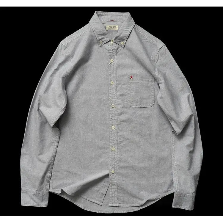 Threebooy  Korean Pure Cotton Oxford Long-sleeved Shirt American Style 2025 New Fashion Retro Trend Men's Shirt Aesthetic Academy Vintage