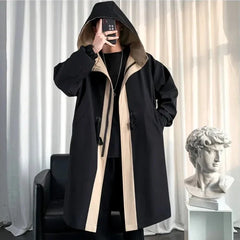 Threebooy Trench Coat Men Streetwear Long Jacket Hip Hop Male Fashion Windbreaker Hooded Overcoat Men Women Top New Autumn