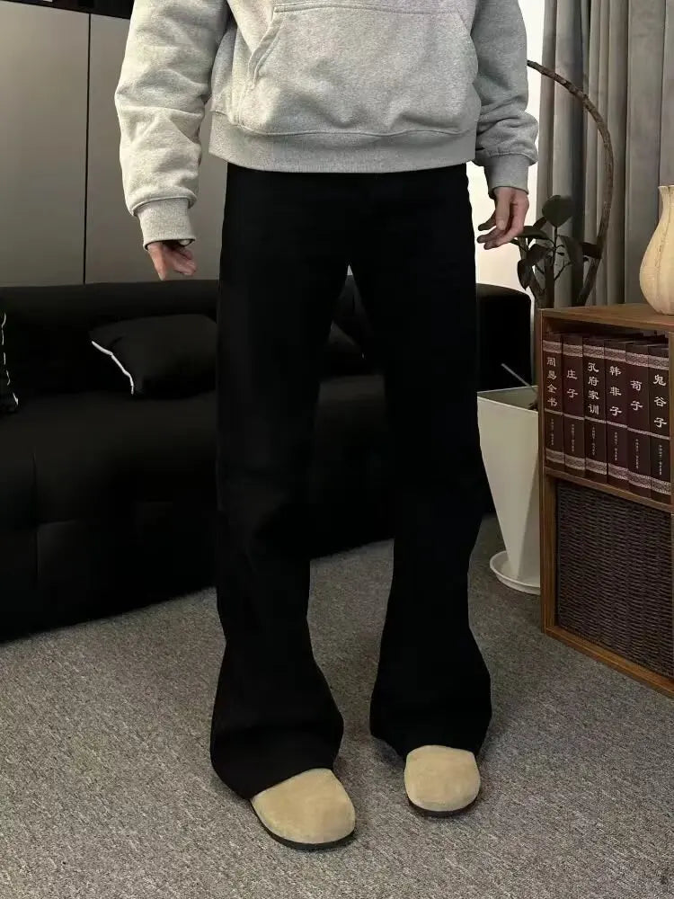 Threebooy  Korean Style Streetwear Slim-Fit Cleanfit Flared Jeans for Men Simple Trendy Vibe Casual Long Pants